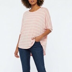 American Dream Blouse Top Womens Medium Pink White Striped Stretch Dolman Sleeve